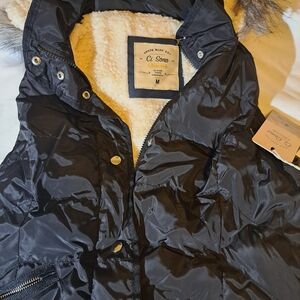 Ci Sono Women’s Black Puffer Vest Hooded Sherpa Lined Faux Fur Trim